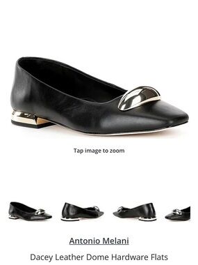 ANTONIO MELANI DACEY Black Leather Flats with Gold Tone Dome Hardware